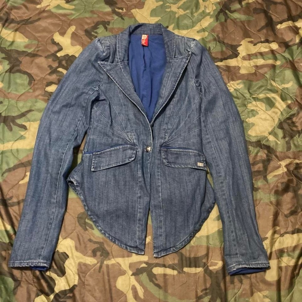 Apple bottoms fitted denim blazer cinch back vintage y2k stretch size M/16.5‎